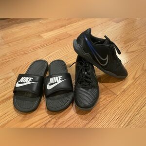 Nike Tiempo Legend Club Indoor Soccer Shoes and slides size 7